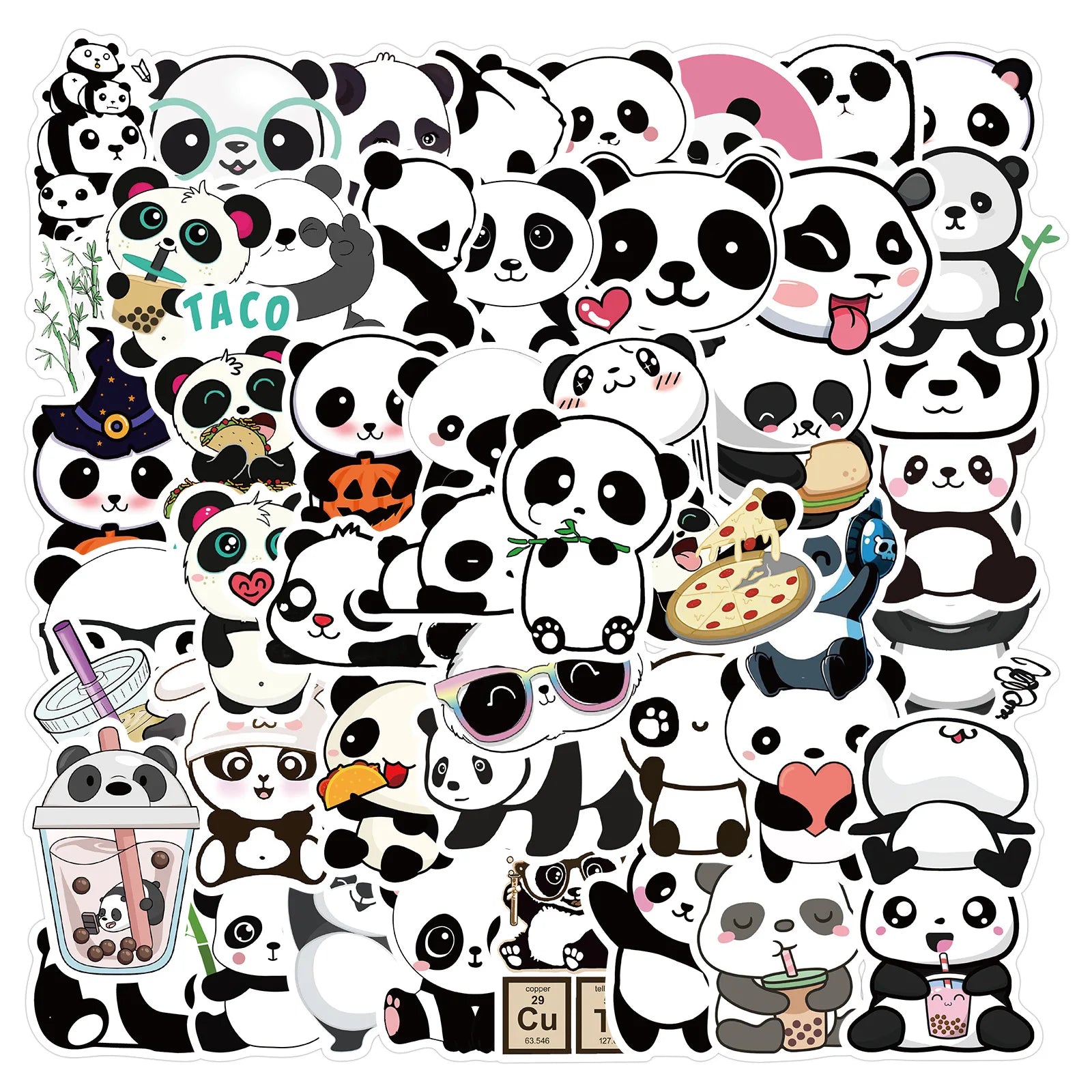 50-Piece Panda Sticker Pack – Cute Waterproof Decals for Laptops, Phones & Scrapbooking