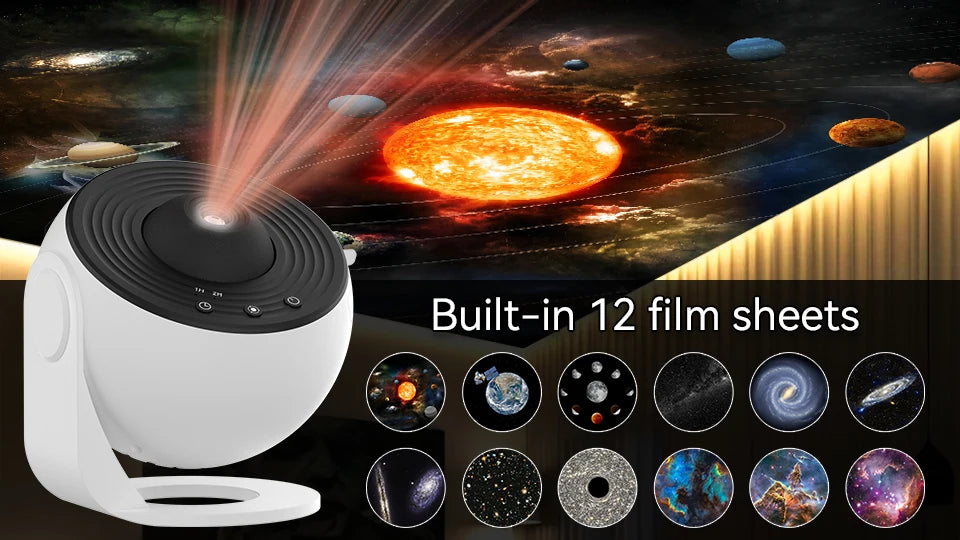 Galaxy Projector Night Light – 360° Rotating Planetarium Lamp with 12 Films