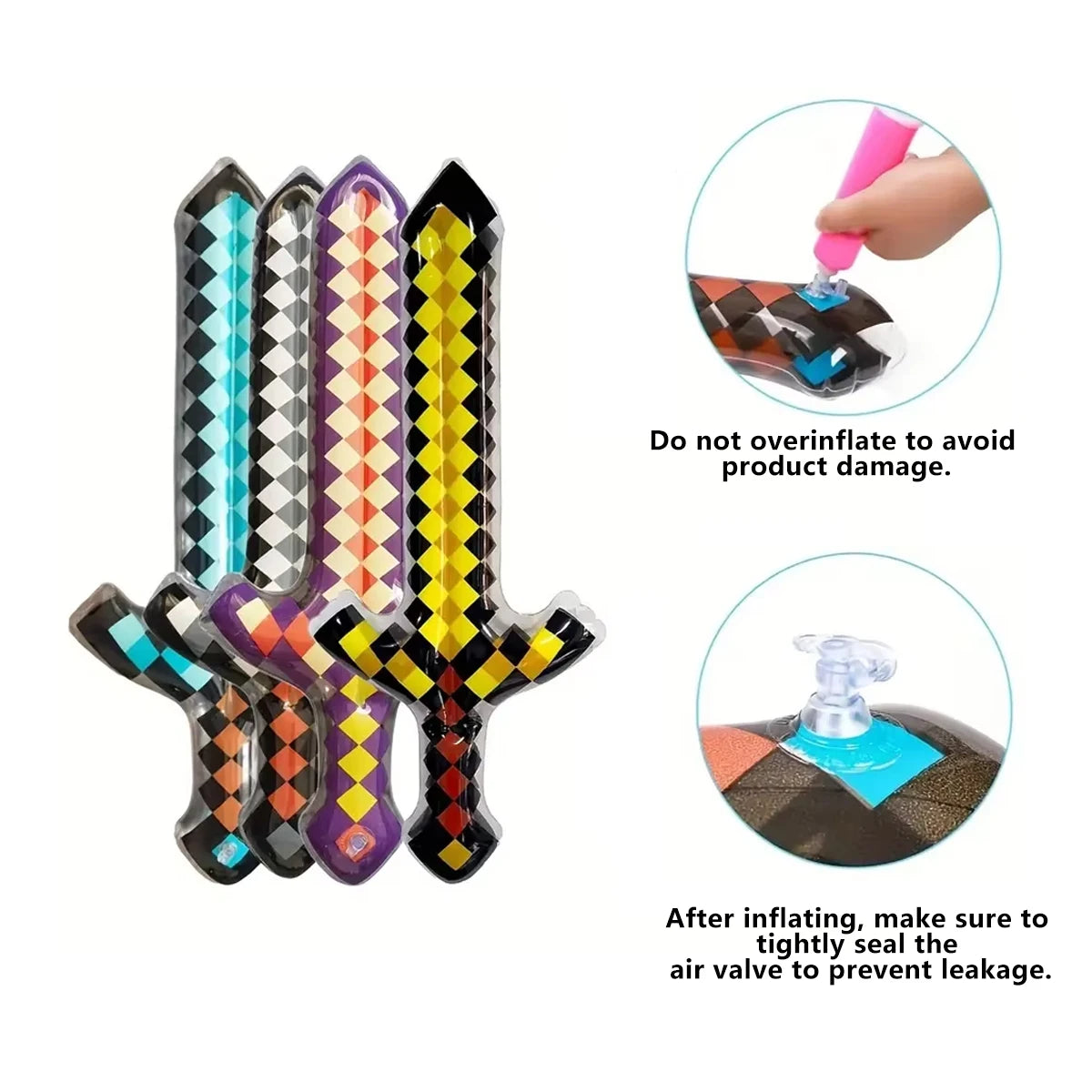 Pixel-Style Inflatable Swords – Gemstone & Gold Design for Kids
