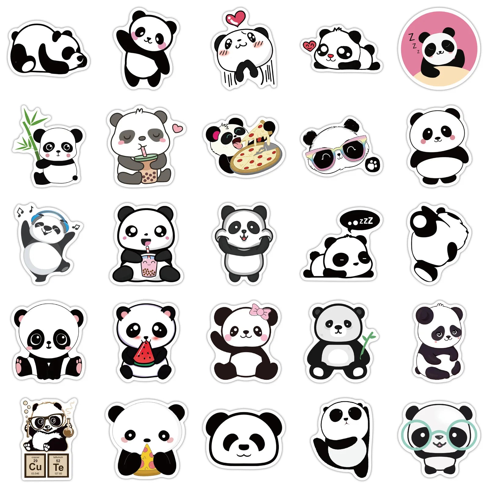50-Piece Panda Sticker Pack – Cute Waterproof Decals for Laptops, Phones & Scrapbooking