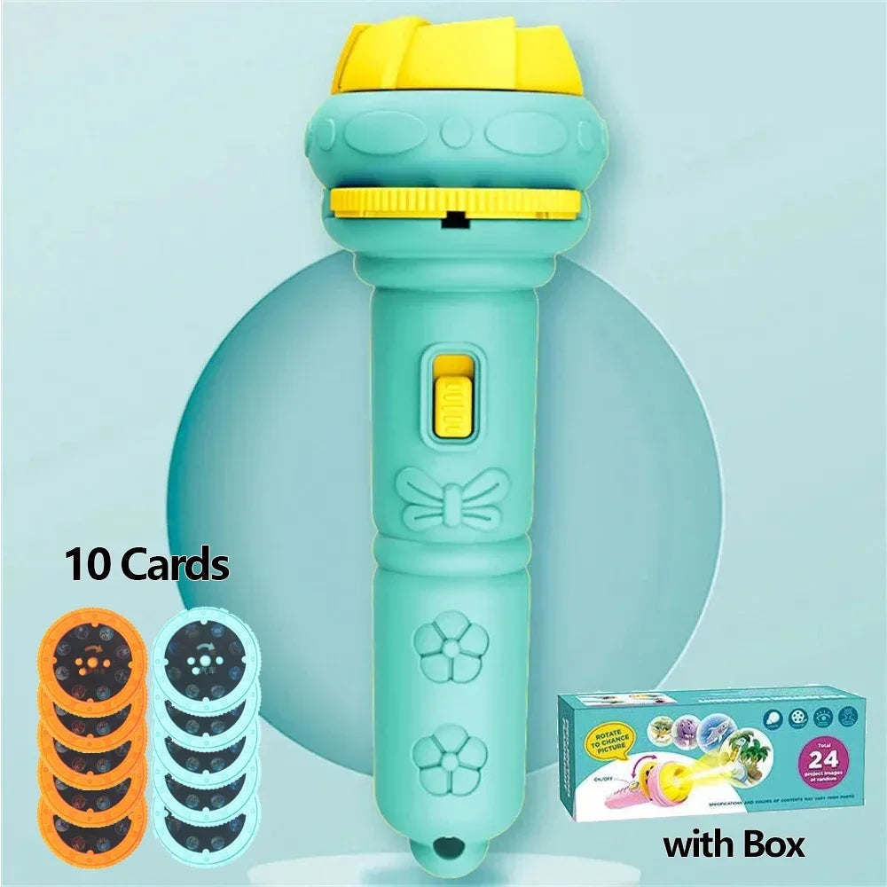 Kids Cartoon Projection Flashlight – 10 Cards with 80 Patterns