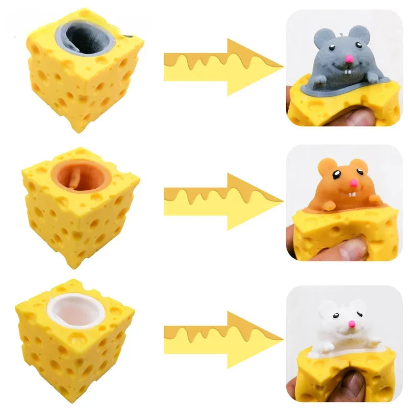 Pop-Up Mouse & Cheese Block – Squeeze Fidget Toy for Kids & Adults