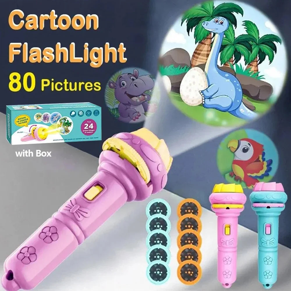 Kids Cartoon Projection Flashlight – 10 Cards with 80 Patterns