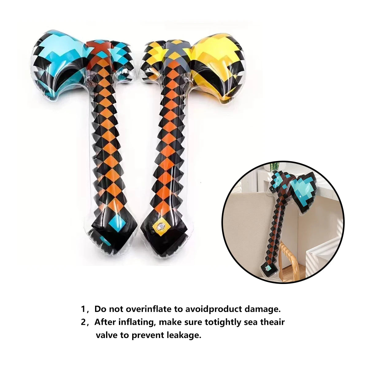 Pixel-Style Inflatable Swords – Gemstone & Gold Design for Kids