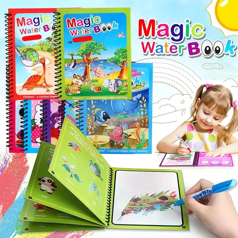 Kids Magic Water Drawing Book – Reusable Coloring Book with Water Pen