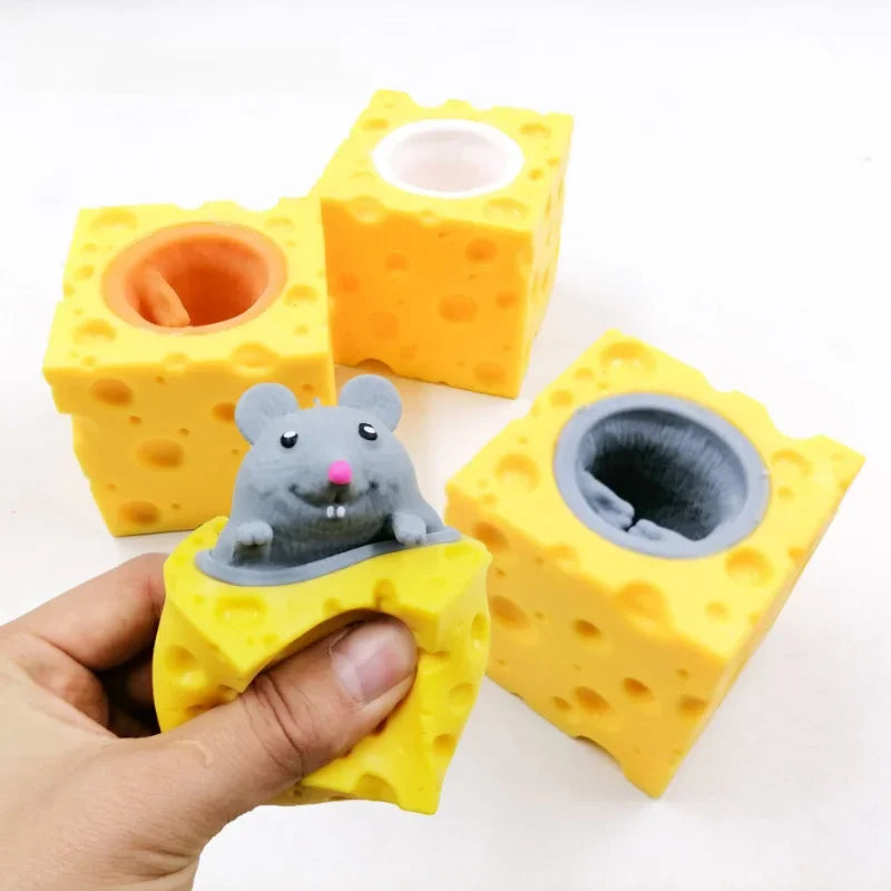 Pop-Up Mouse & Cheese Block – Squeeze Fidget Toy for Kids & Adults
