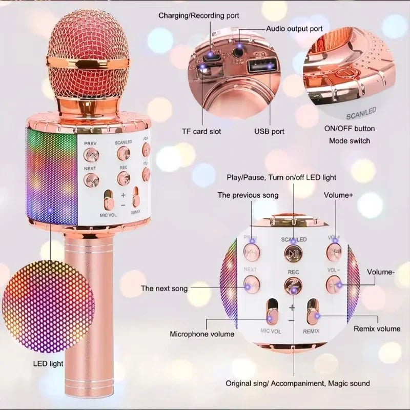 LED Wireless Bluetooth Karaoke Microphone – Handheld Speaker with Lights & Voice Effects