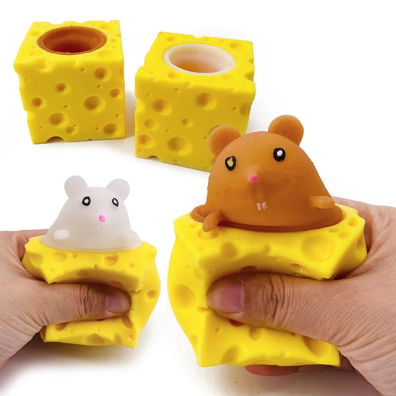 Cheese Mouse Stress Ball – Funny Pet Squirrel Cup Fidget Toy