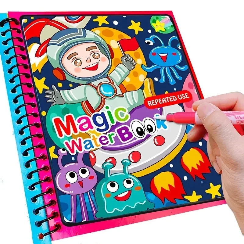 Kids Magic Water Drawing Book – Reusable Coloring Book with Water Pen