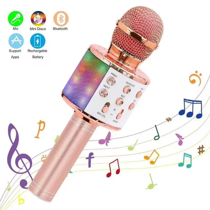 LED Wireless Bluetooth Karaoke Microphone – Handheld Speaker with Lights & Voice Effects