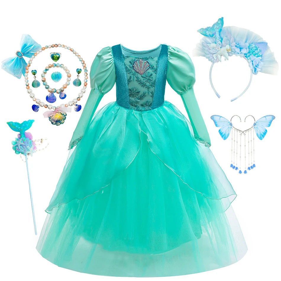 Girls’ Mermaid Princess Dress – Ariel-Inspired Costume Gown for Parties & Cosplay