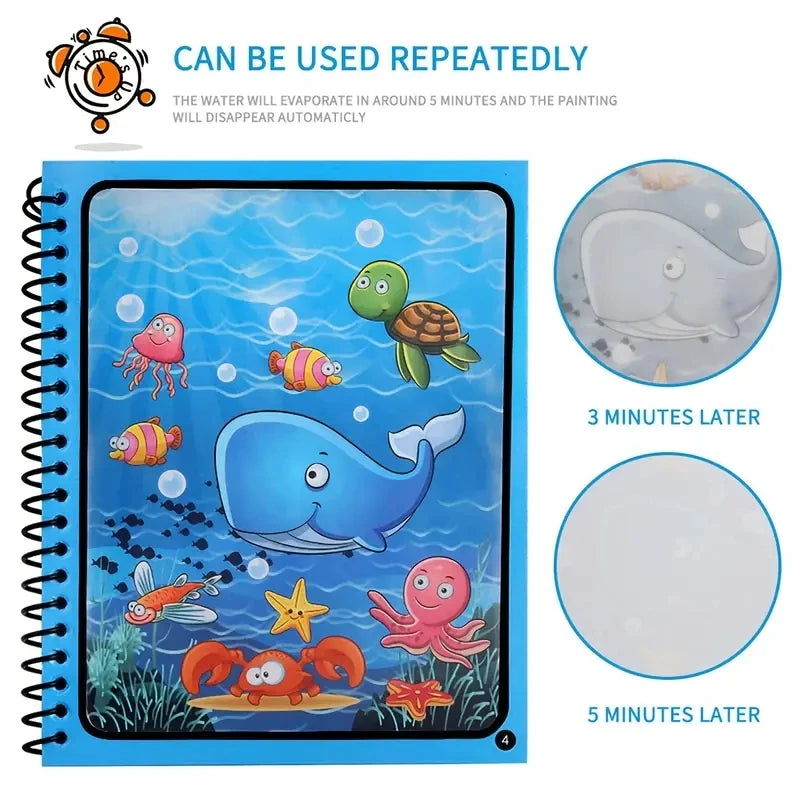 Kids Magic Water Drawing Book – Reusable Coloring Book with Water Pen