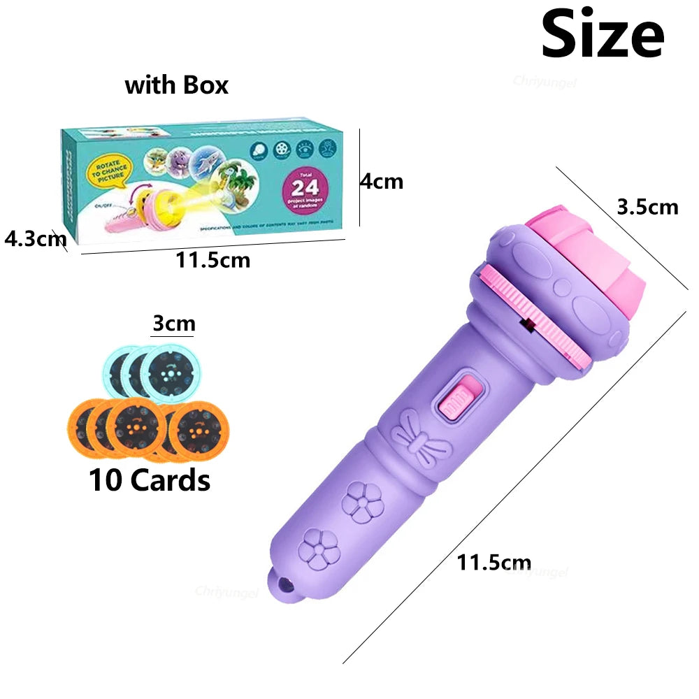 Kids Cartoon Projection Flashlight – 10 Cards with 80 Patterns