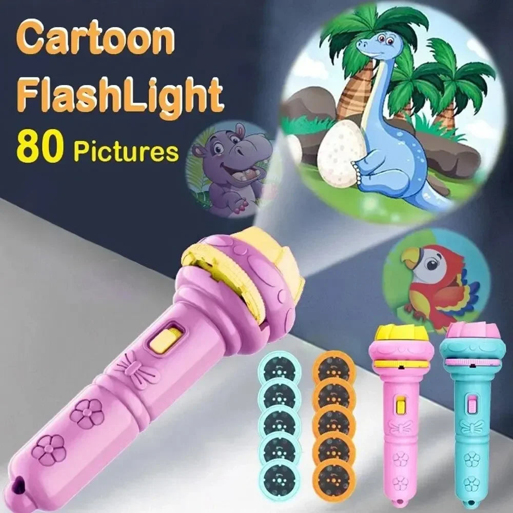 Kids Cartoon Projection Flashlight – 10 Cards with 80 Patterns