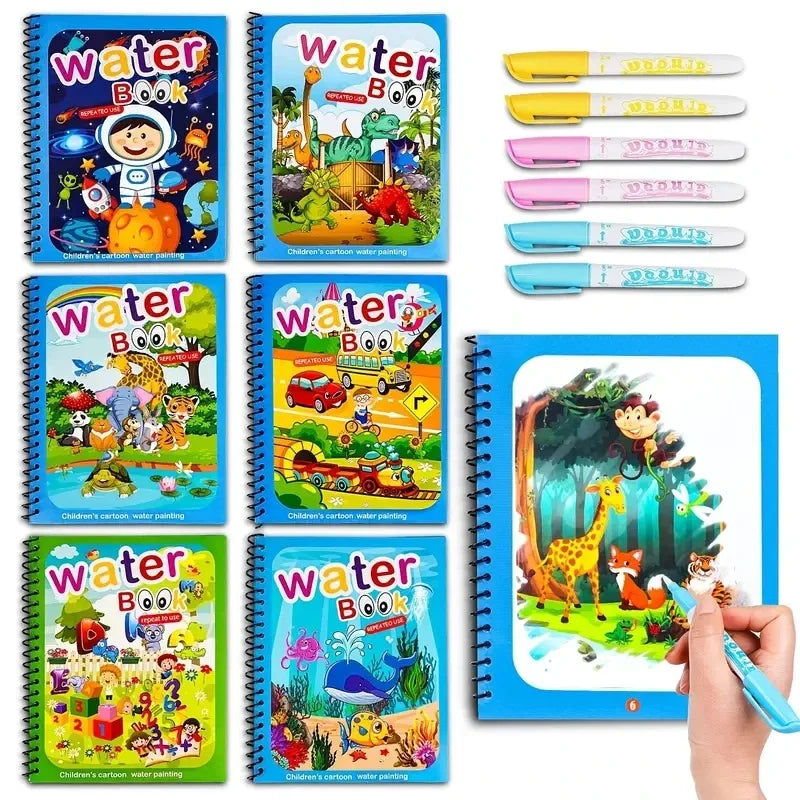 Kids Magic Water Drawing Book – Reusable Coloring Book with Water Pen