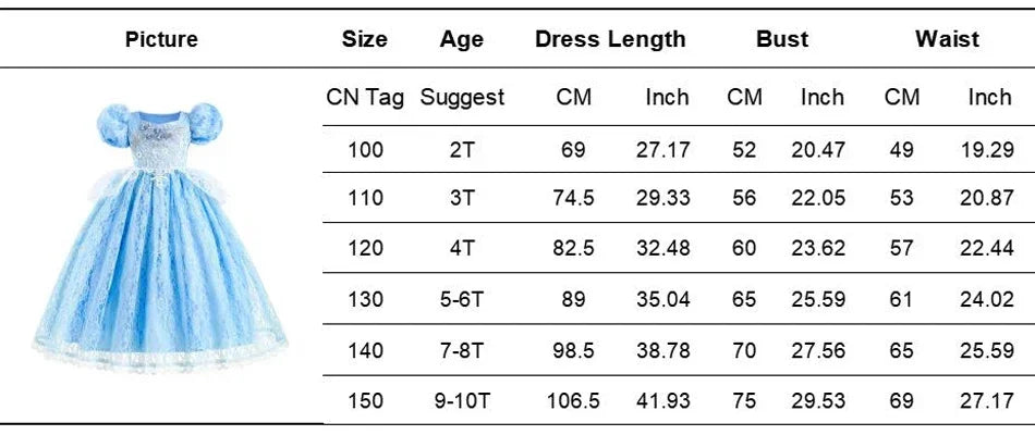Cinderella Princess Dress for Girls – Party, Cosplay & Birthday Costume