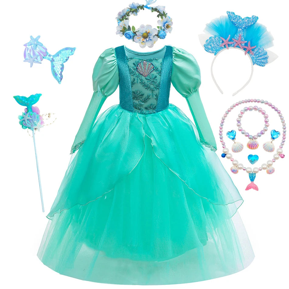Girls’ Mermaid Princess Dress – Ariel-Inspired Costume Gown for Parties & Cosplay