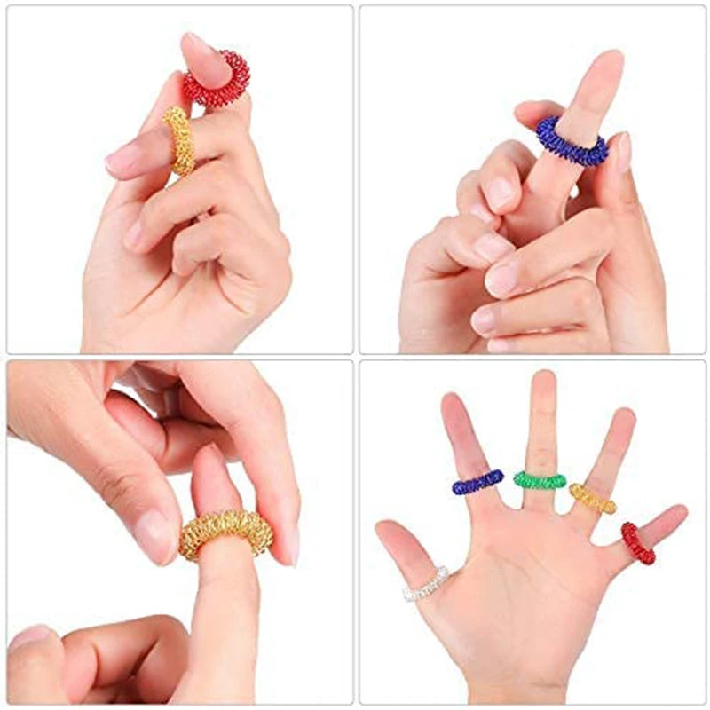 10-Piece Acupressure Finger Ring Set – Stress Relief Fidget & Sensory Toy