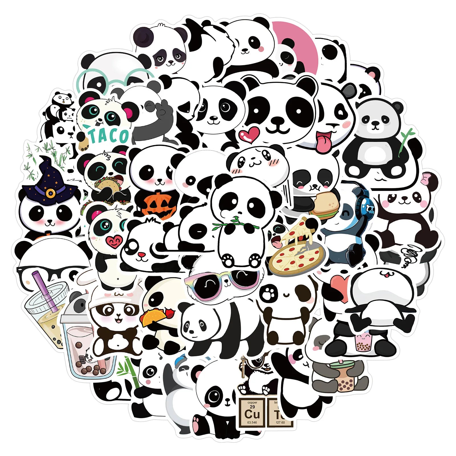 50-Piece Panda Sticker Pack – Cute Waterproof Decals for Laptops, Phones & Scrapbooking