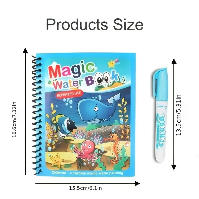 Kids Magic Water Drawing Book – Reusable Coloring Book with Water Pen