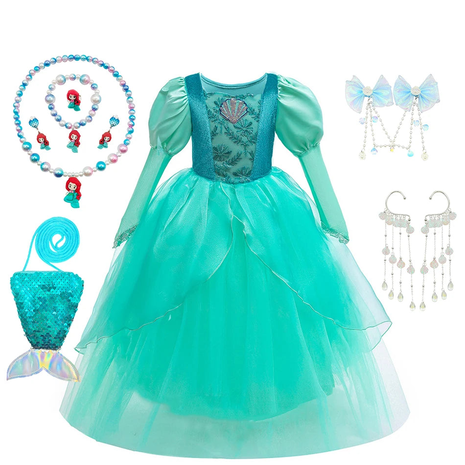 Girls’ Mermaid Princess Dress – Ariel-Inspired Costume Gown for Parties & Cosplay