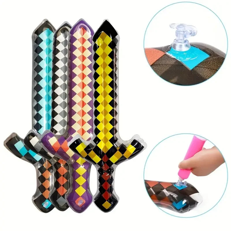Pixel-Style Inflatable Swords – Gemstone & Gold Design for Kids