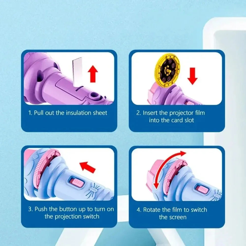 Kids Cartoon Projection Flashlight – 10 Cards with 80 Patterns