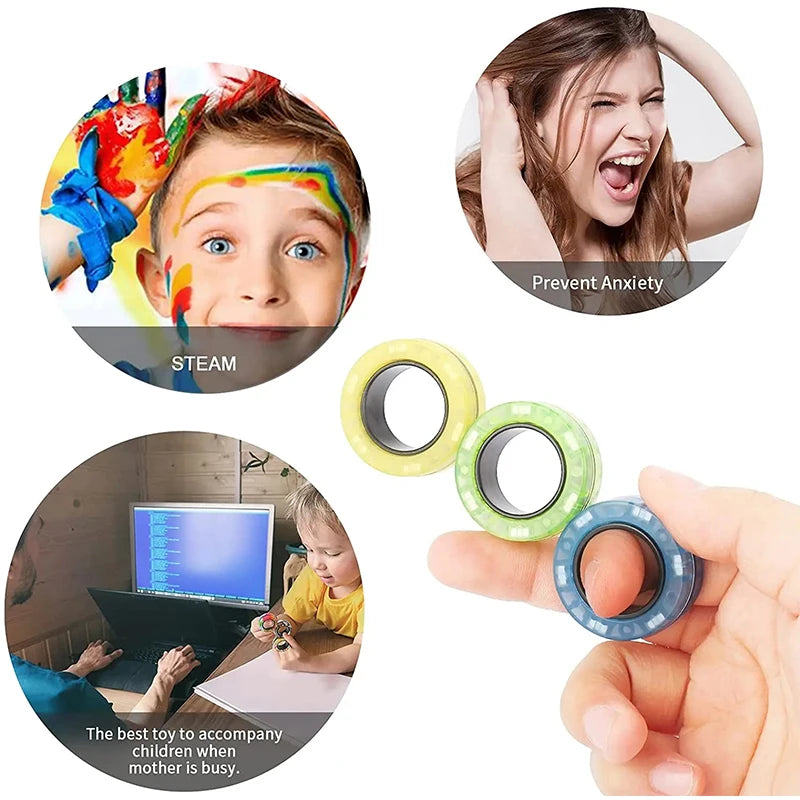 Magnetic Fidget Rings Set (3-Pack) – Stress Relief Toy for Kids, Teens & Adults