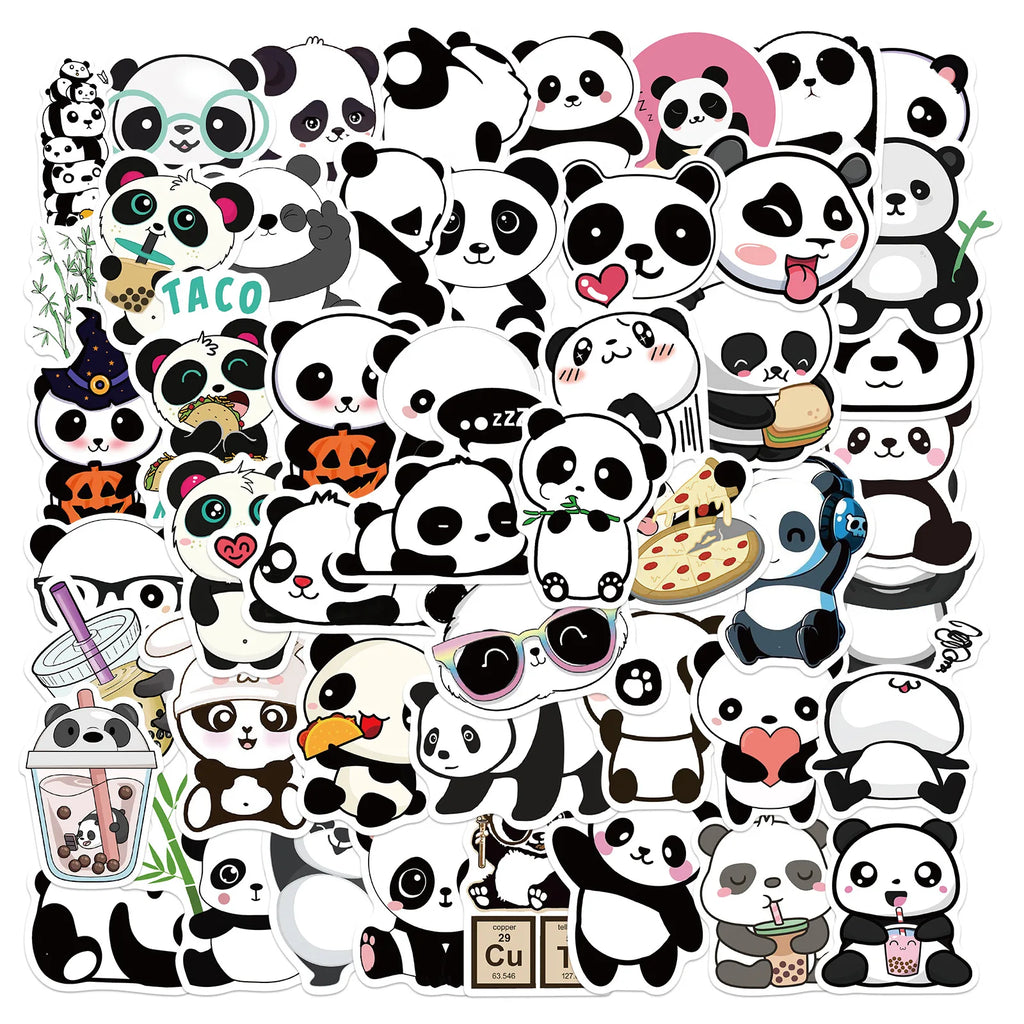 50-Piece Panda Sticker Pack – Cute Waterproof Decals for Laptops, Phones & Scrapbooking