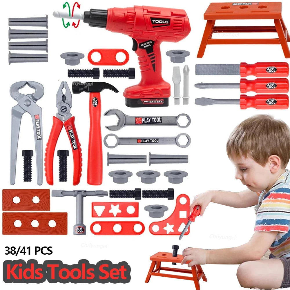 Kids Pretend Tool Kit – 38/41 Piece Construction Play Set with Optional Electric Drill