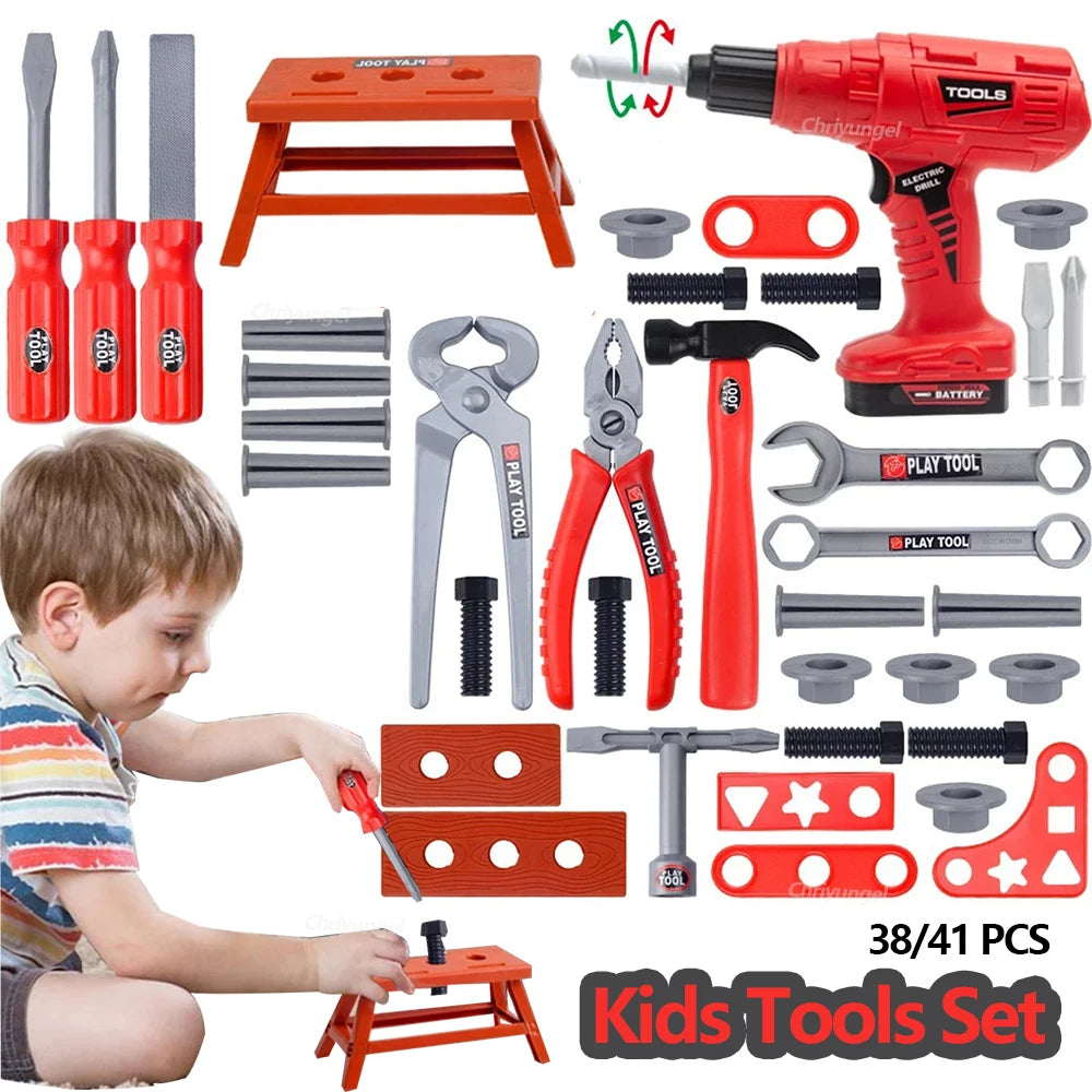 Kids Pretend Tool Kit – 38/41 Piece Construction Play Set with Optional Electric Drill