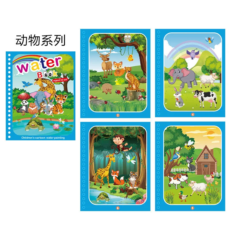 Kids Magic Water Drawing Book – Reusable Coloring Book with Water Pen