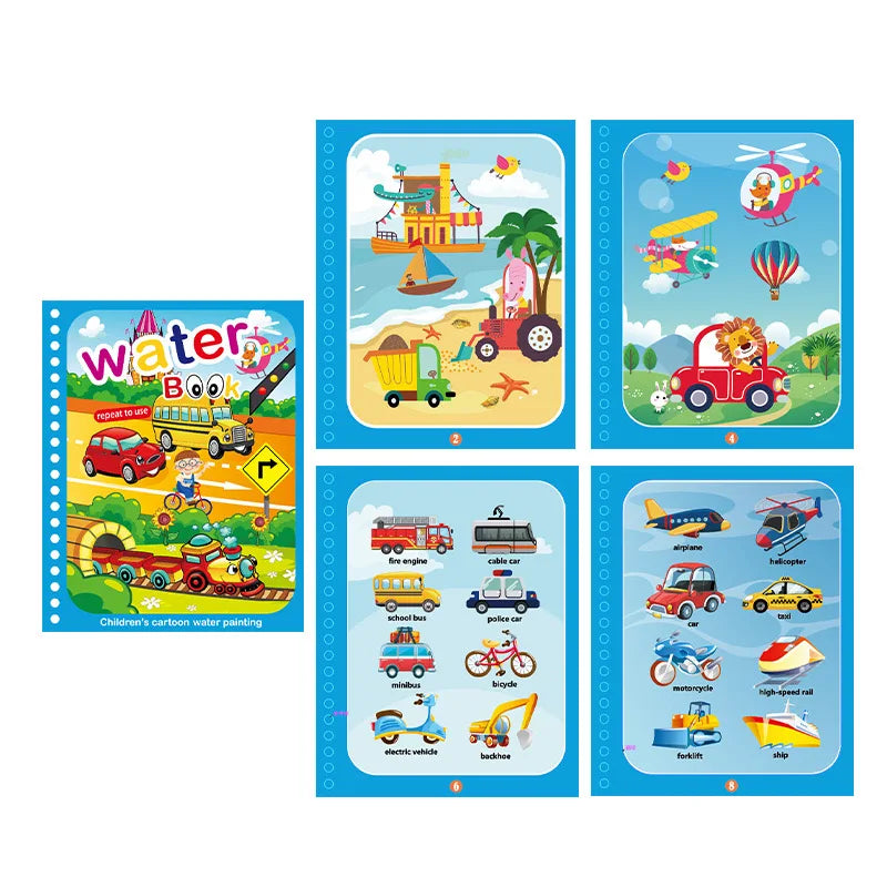 Kids Magic Water Drawing Book – Reusable Coloring Book with Water Pen