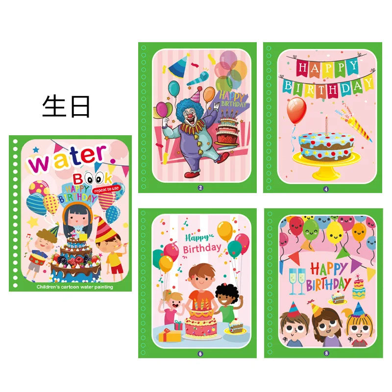 Kids Magic Water Drawing Book – Reusable Coloring Book with Water Pen