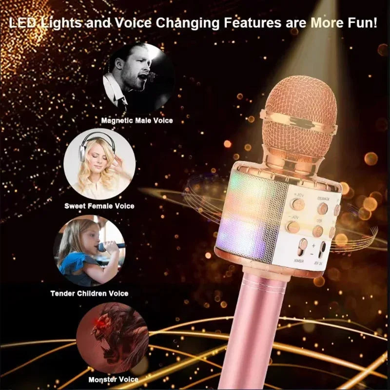 LED Wireless Bluetooth Karaoke Microphone – Handheld Speaker with Lights & Voice Effects