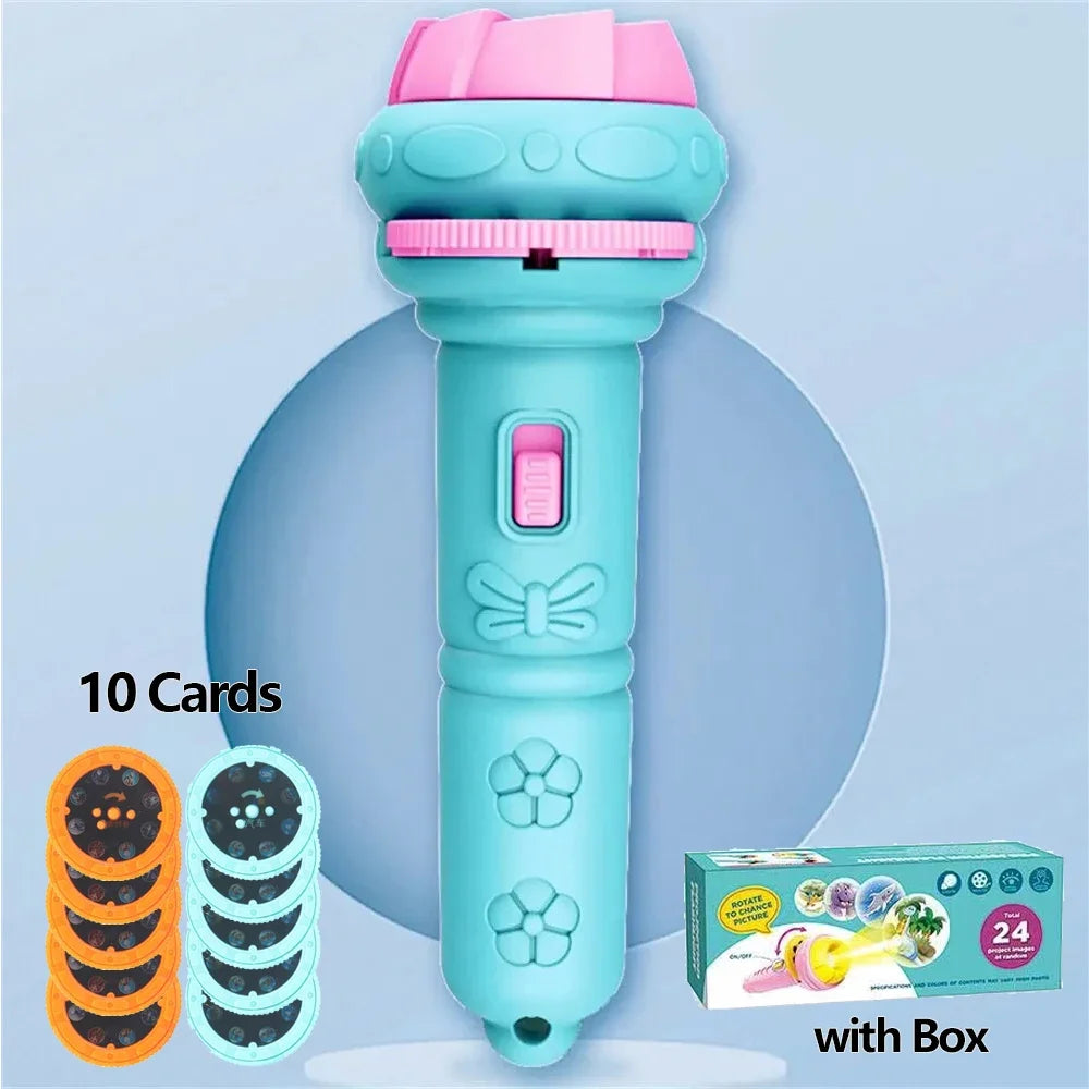 Kids Cartoon Projection Flashlight – 10 Cards with 80 Patterns