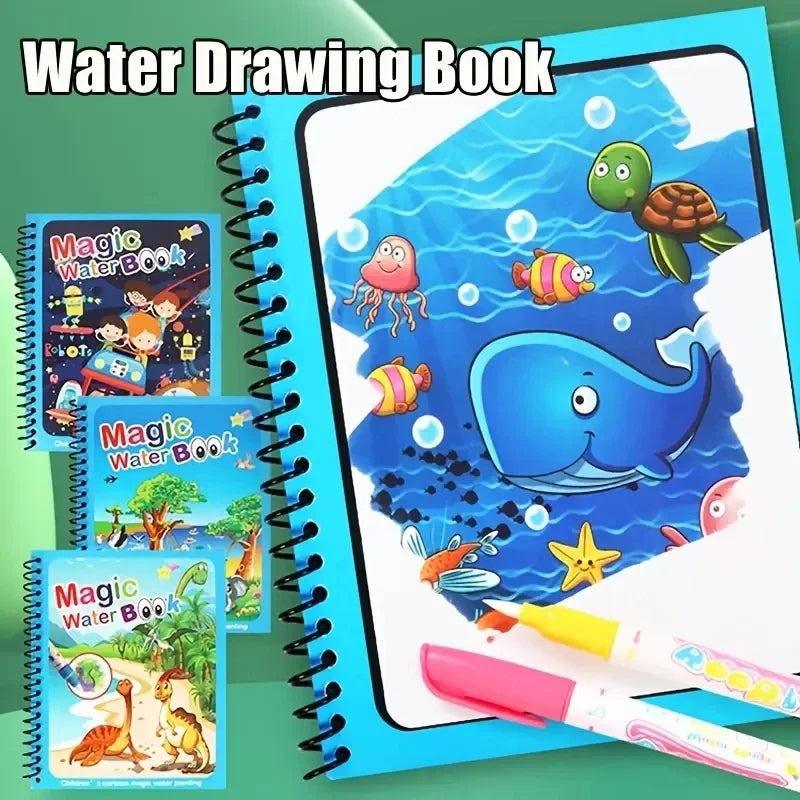 Kids Magic Water Drawing Book – Reusable Coloring Book with Water Pen