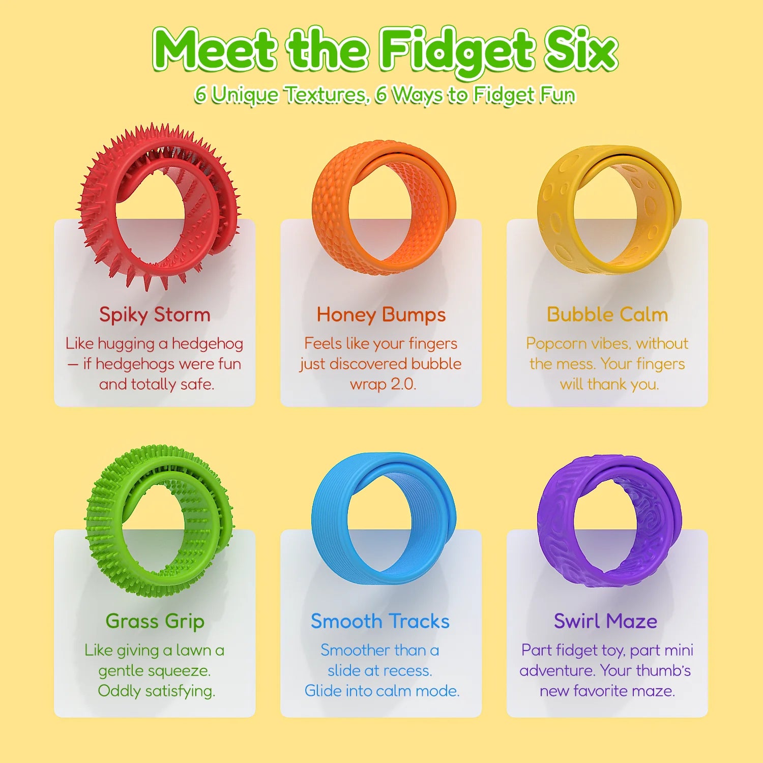 Sensory Slap Bracelet Fidget Toys (6-Pack) – Wearable Stress Relief for Kids & Teens