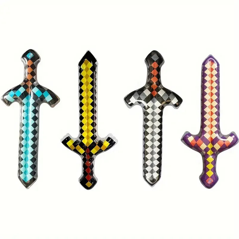 Pixel-Style Inflatable Swords – Gemstone & Gold Design for Kids