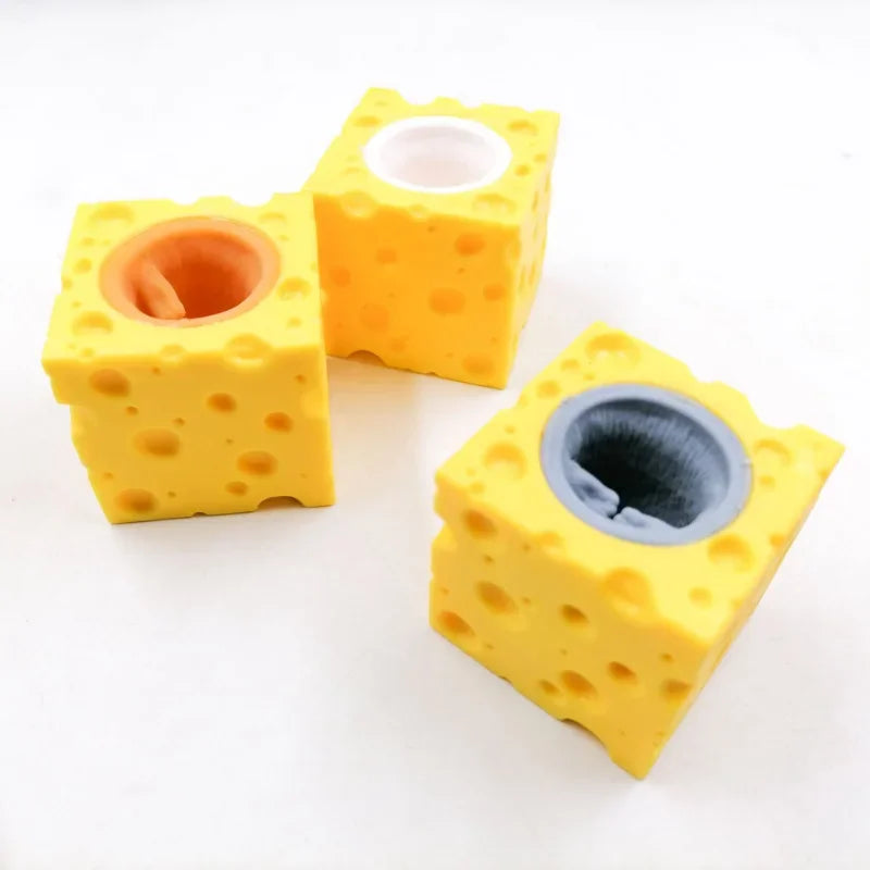 Pop-Up Mouse & Cheese Block – Squeeze Fidget Toy for Kids & Adults