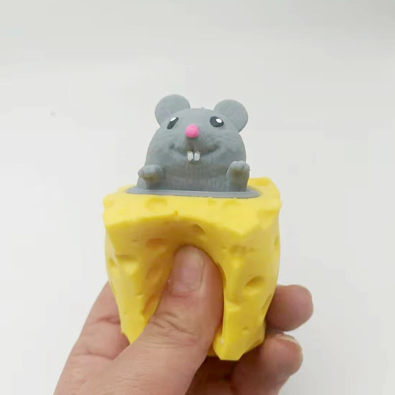 Cheese Mouse Stress Ball – Funny Pet Squirrel Cup Fidget Toy