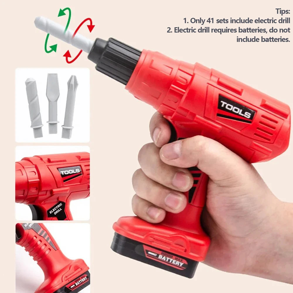 Kids Pretend Tool Kit – 38/41 Piece Construction Play Set with Optional Electric Drill