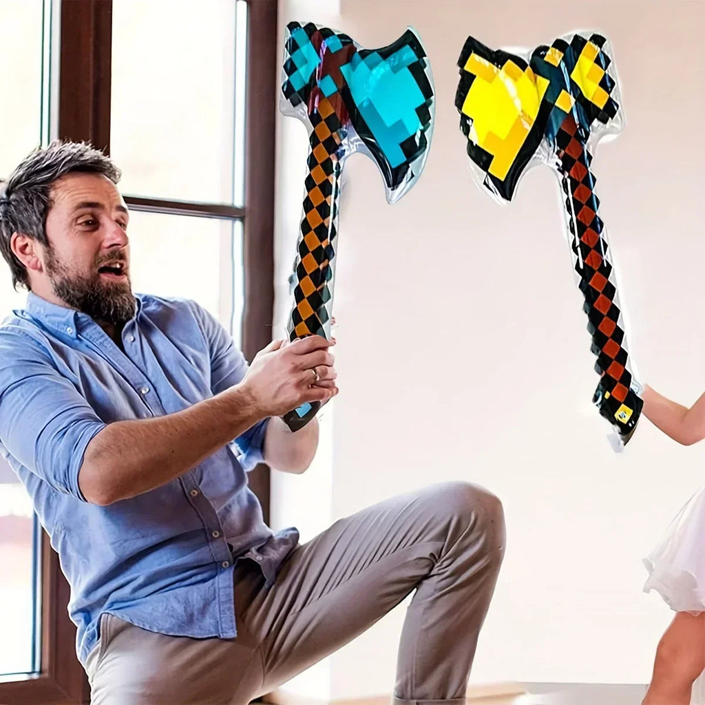 Pixel-Style Inflatable Swords – Gemstone & Gold Design for Kids