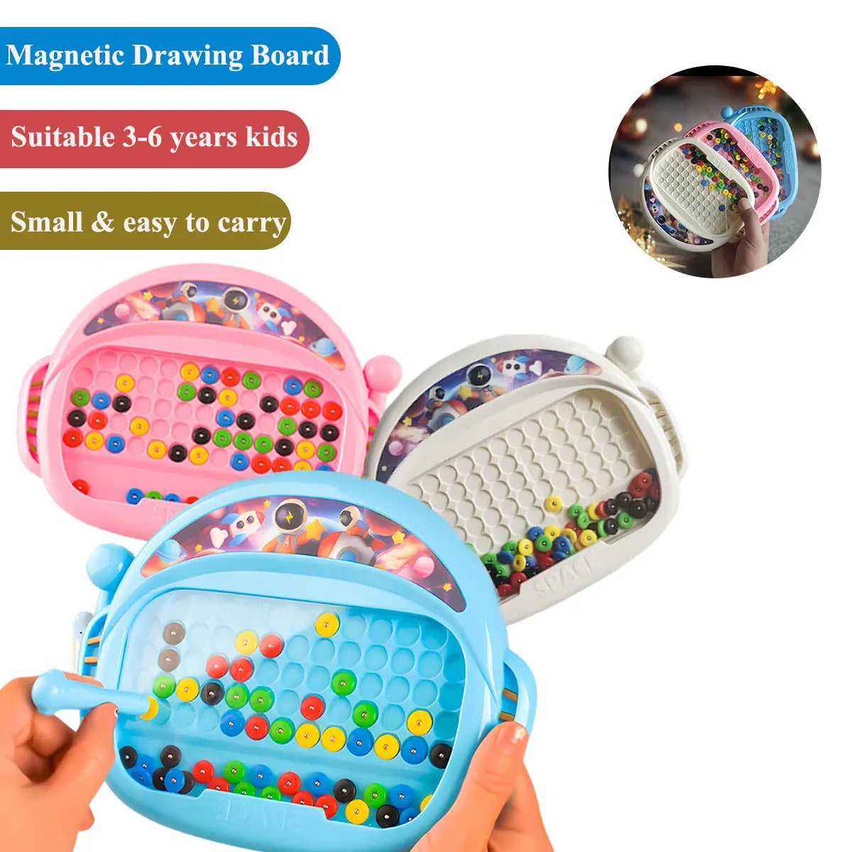 Magnetic Doodle Board with Pen & Beads – Educational Drawing Toy for Kids (Ages 3–8)