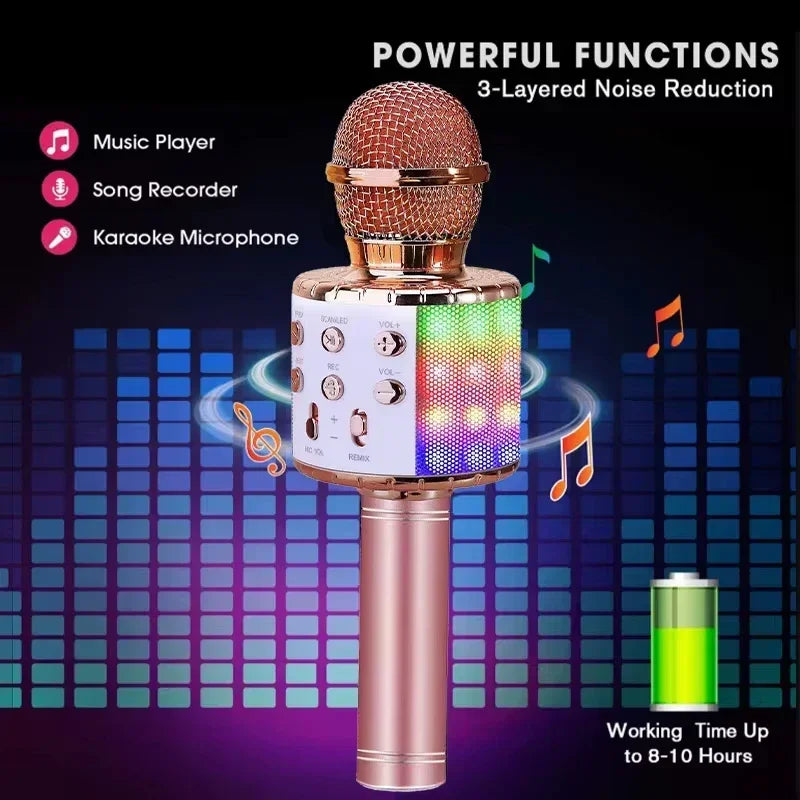 LED Wireless Bluetooth Karaoke Microphone – Handheld Speaker with Lights & Voice Effects