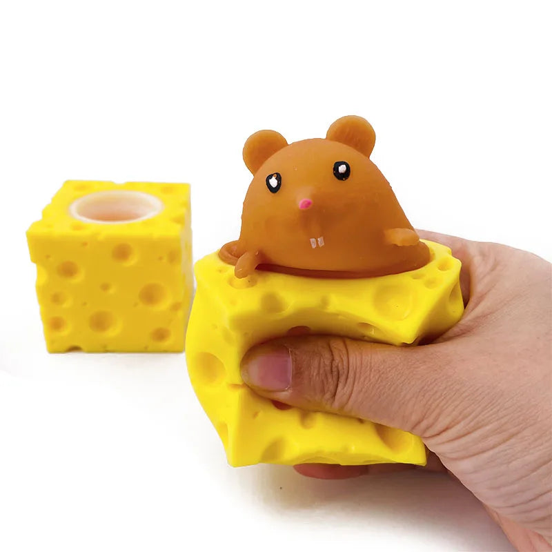 Cheese Mouse Stress Ball – Funny Pet Squirrel Cup Fidget Toy