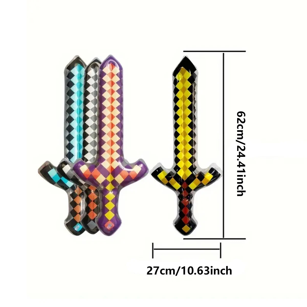 Pixel-Style Inflatable Swords – Gemstone & Gold Design for Kids