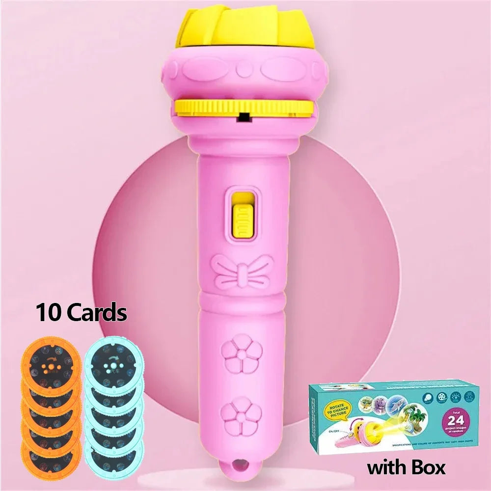 Kids Cartoon Projection Flashlight – 10 Cards with 80 Patterns