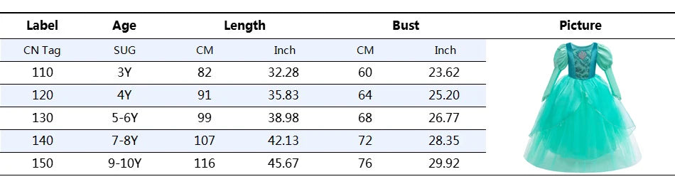 Girls’ Mermaid Princess Dress – Ariel-Inspired Costume Gown for Parties & Cosplay