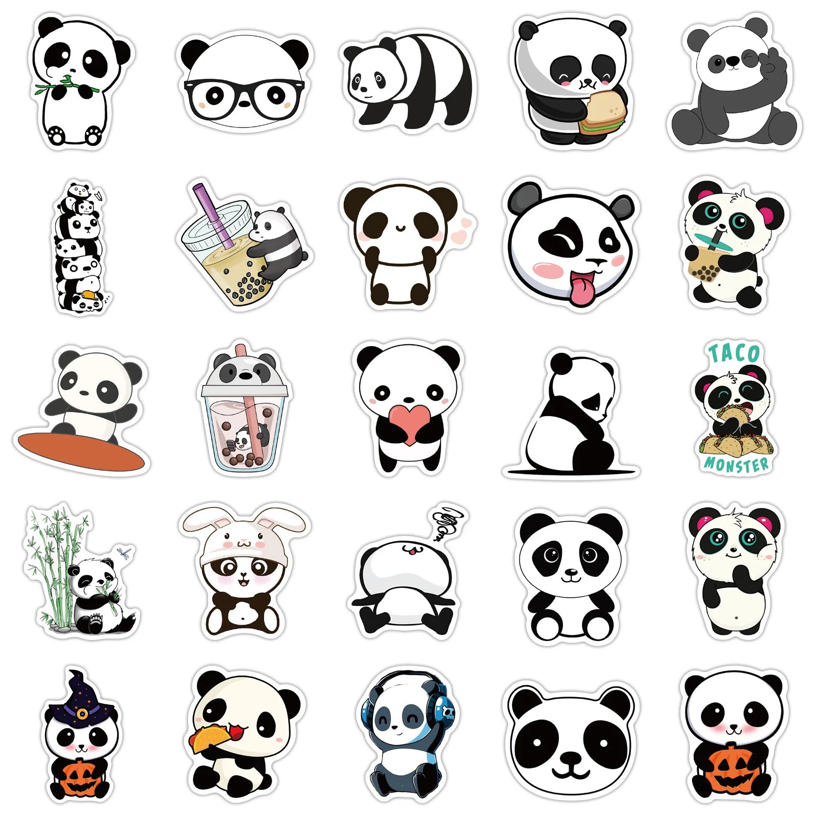 50-Piece Panda Sticker Pack – Cute Waterproof Decals for Laptops, Phones & Scrapbooking